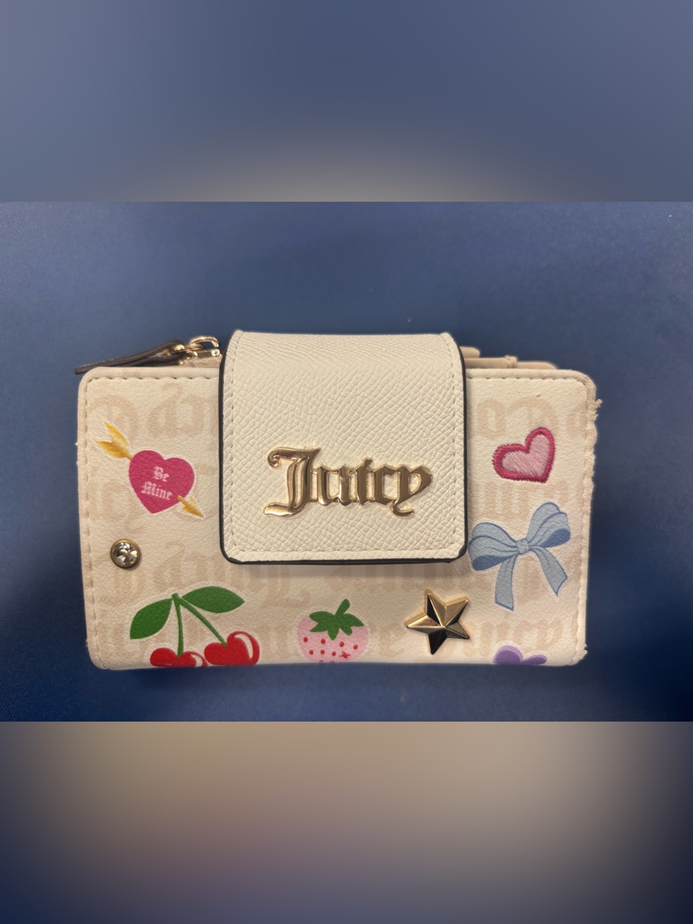 Juicy Couture Cream Card Holder with Multicolor Charm Prints *USED FOR A WEEK*